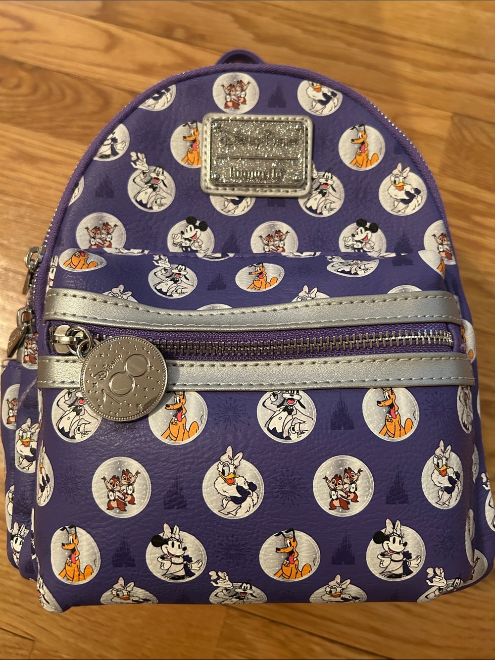 Loungefly Purple Disney Character Mini Backpack with Silver Accents